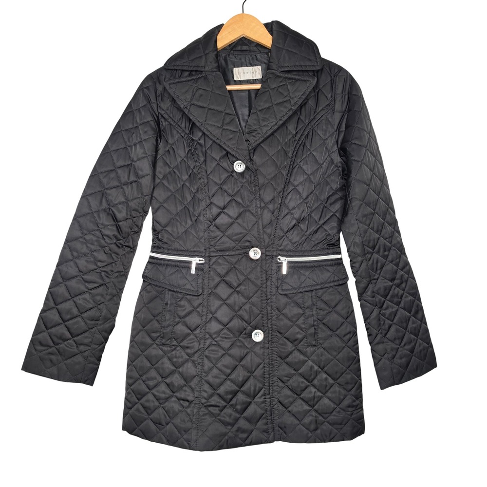 Braetan Quilted Jacket Womens S Black Diamond Quilt Button Front Mid Length Coat
